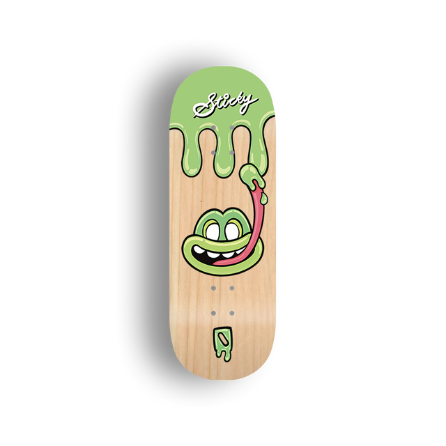 Premium Pro Fingerboard Deck - - Obsius x Sticky Art - Licky Sticky Popsicles-Pistachio Pop