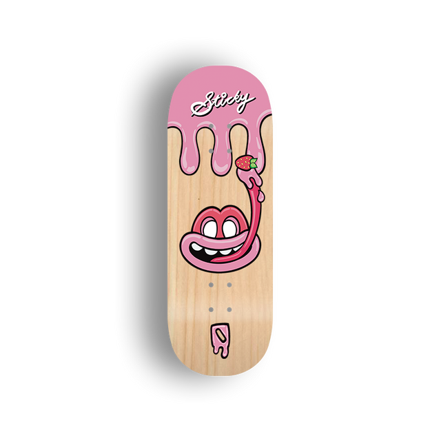 Premium Pro Fingerboard Deck - - Obsius x Sticky Art - Licky Sticky Popsicles-Strawberry pop