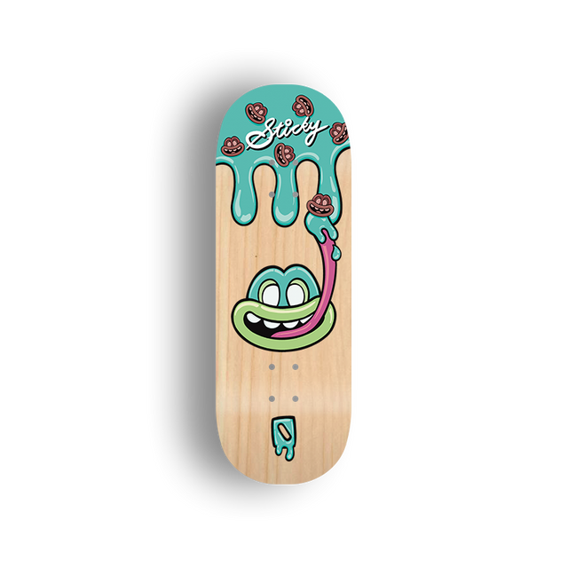 Premium Pro Fingerboard Deck - - Obsius x Sticky Art - Licky Sticky Popsicles-Mint & Chip pop