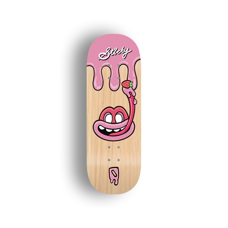 Premium Pro Fingerboard Deck - - Obsius x Sticky Art - Licky Sticky Popsicles-Strawberry pop