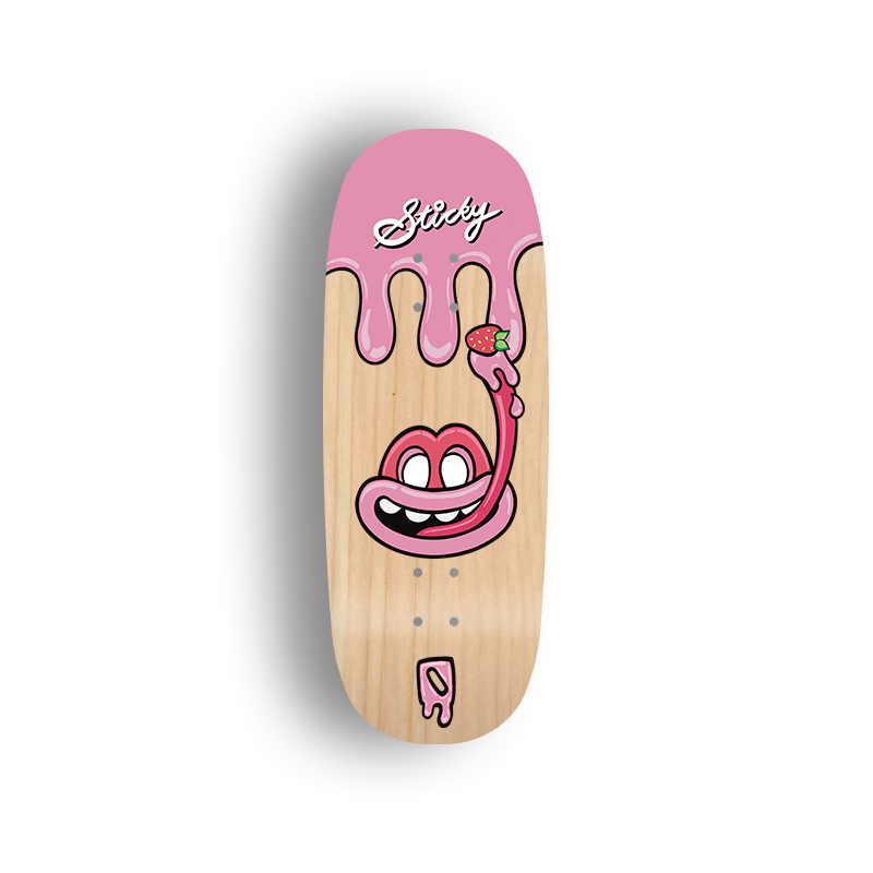 Premium Pro Fingerboard Deck - - Obsius x Sticky Art - Licky Sticky Popsicles-Strawberry pop
