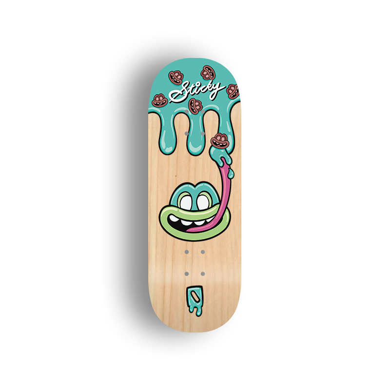 Premium Pro Fingerboard Deck - - Obsius x Sticky Art - Licky Sticky Popsicles-Mint & Chip pop